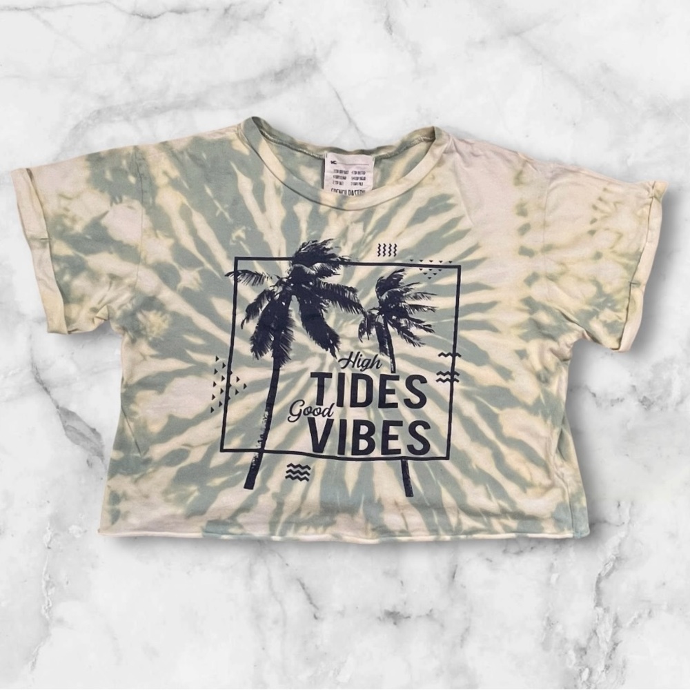 High Tide Good Vibes Women's Custom Tie Dye Crop Tee